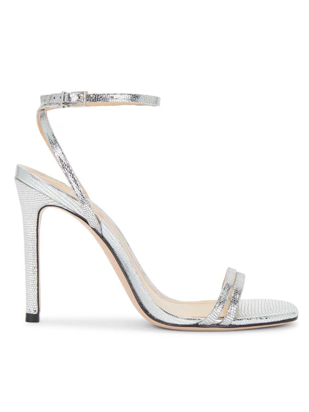 Schutz Altina Heeled Sandal Prata Silver Lizard Leather Strappy Heels 8.5 / 38.5